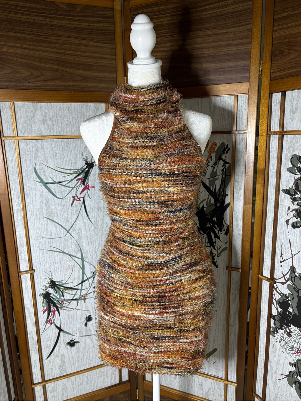 🤎 Cozy Autumn Fuzzy Knit Halter Dress 🤎